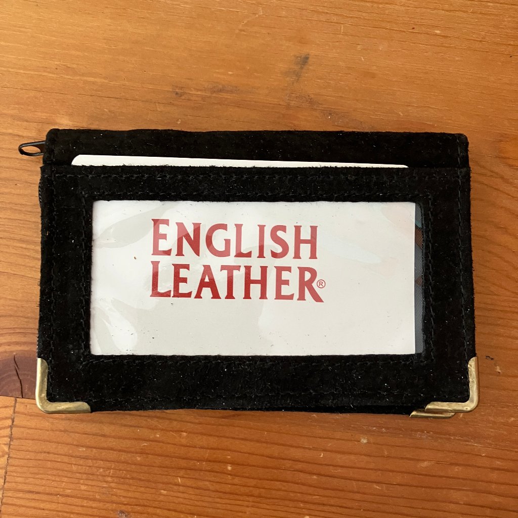 English Leather Credit Cards Holder Black Color Suede Zipped New Size 5x3